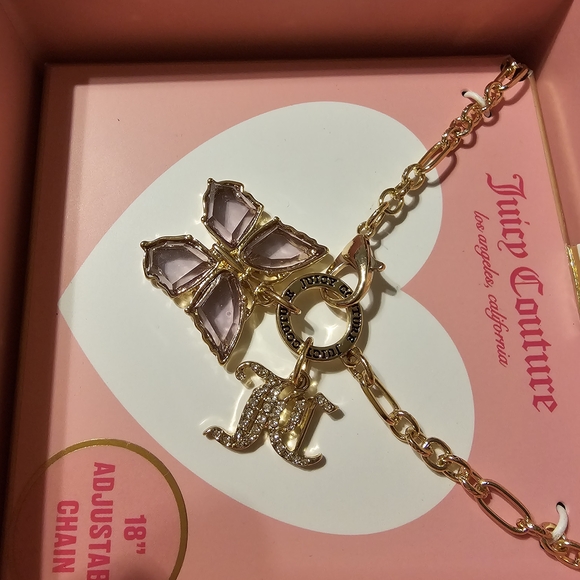 Juicy Couture Pink Crystal Butterfly Pendant Necklace - Picture 3 of 3